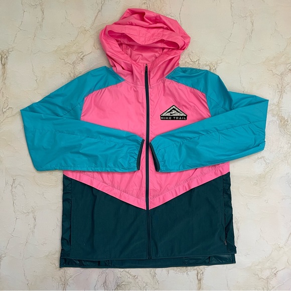 Nike Jackets & Blazers - Nike Shield Trail Running Jacket Cool 80s Colors Pink Blue Green